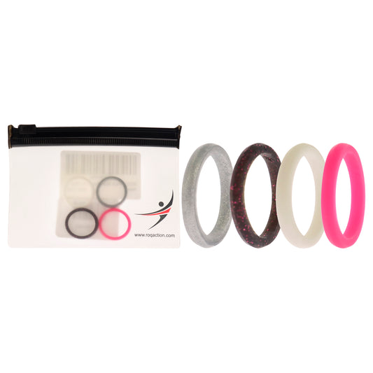 Silicone Wedding Stackble Point Ring Set - Pink by ROQ for Women - 4 x 5 mm Ring