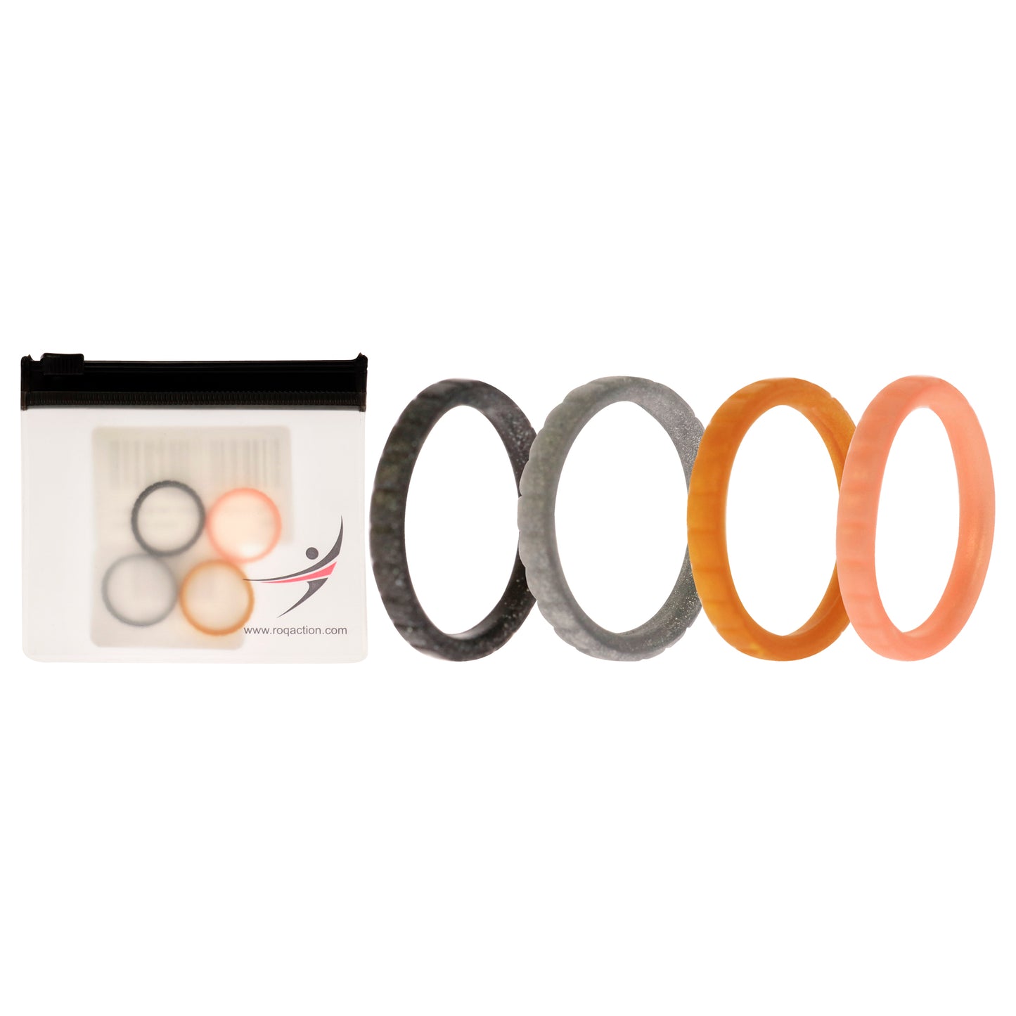 Silicone Wedding Stackble Lines Ring Set - Metal by ROQ for Women - 4 x 4 mm Ring