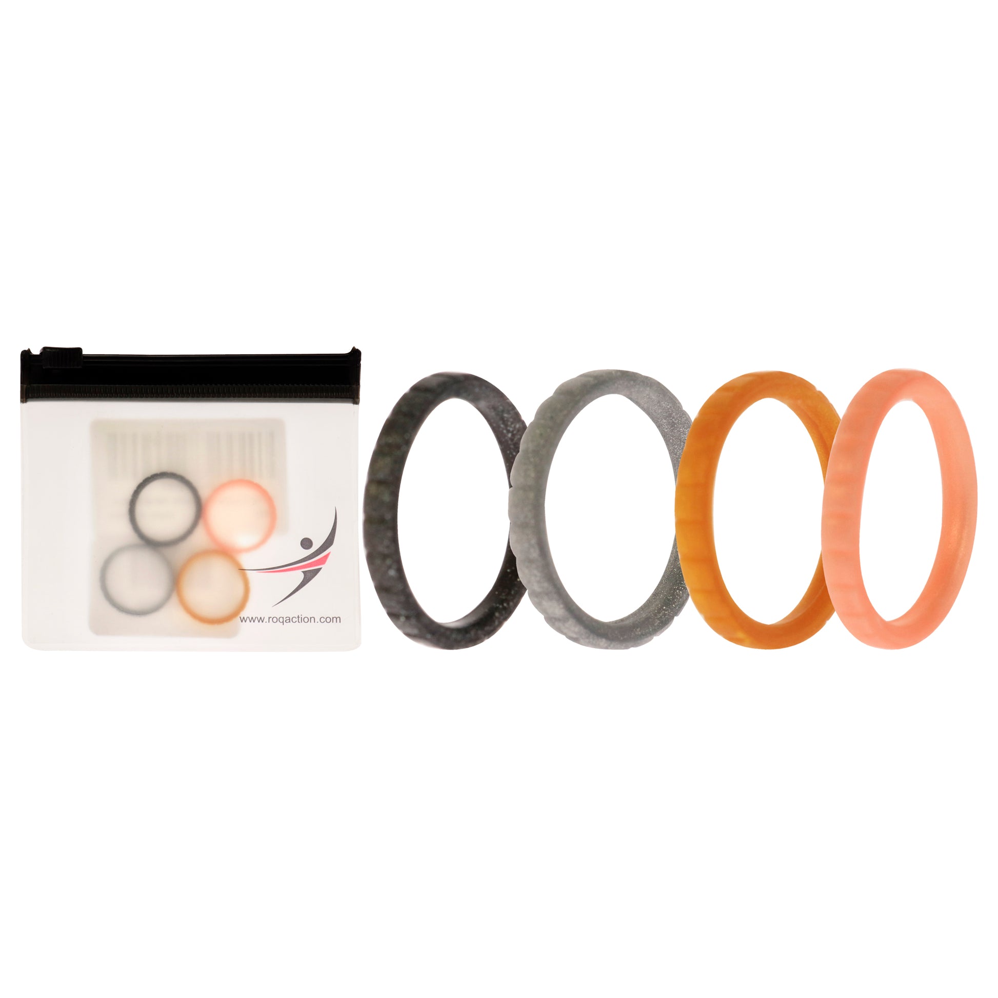 Silicone Wedding Stackble Lines Ring Set - Metal by ROQ for Women - 4 x 4 mm Ring