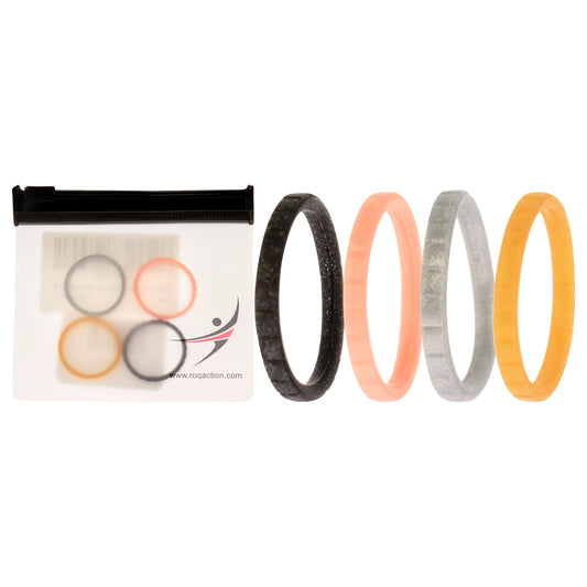 Silicone Wedding Stackble Lines Ring Set - Metal by ROQ for Women - 4 x 9 mm Ring