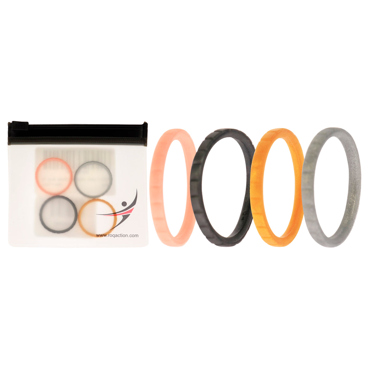 Silicone Wedding Stackble Lines Ring Set - Metal by ROQ for Women - 4 x 10 mm Ring