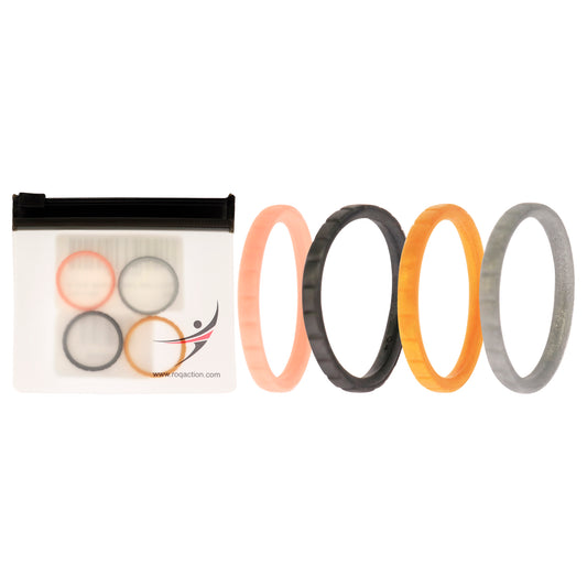Silicone Wedding Stackble Lines Ring Set - Metal by ROQ for Women - 4 x 10 mm Ring