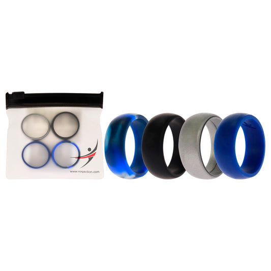 Silicone Wedding Ring Set - Blue-Camo by ROQ for Men - 4 x 11 mm Ring