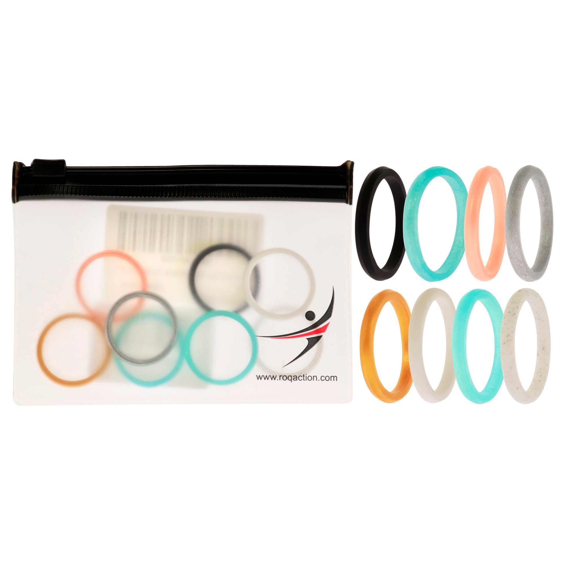 Silicone Wedding Stackble Point Ring Set - Turquoise-Black by ROQ for Women - 8 x 9 mm Ring