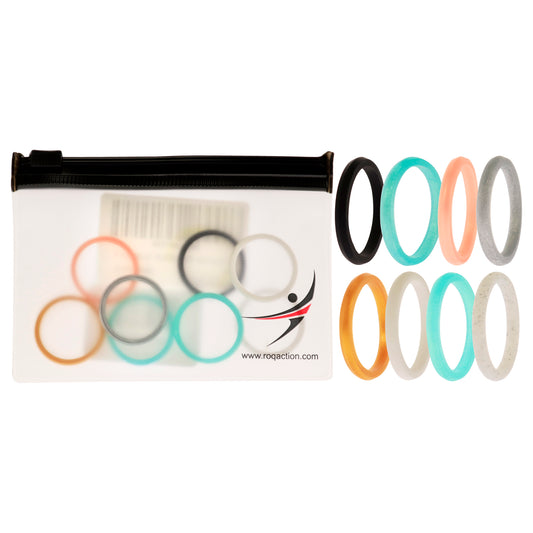Silicone Wedding Stackble Point Ring Set - Turquoise-Black by ROQ for Women - 8 x 9 mm Ring