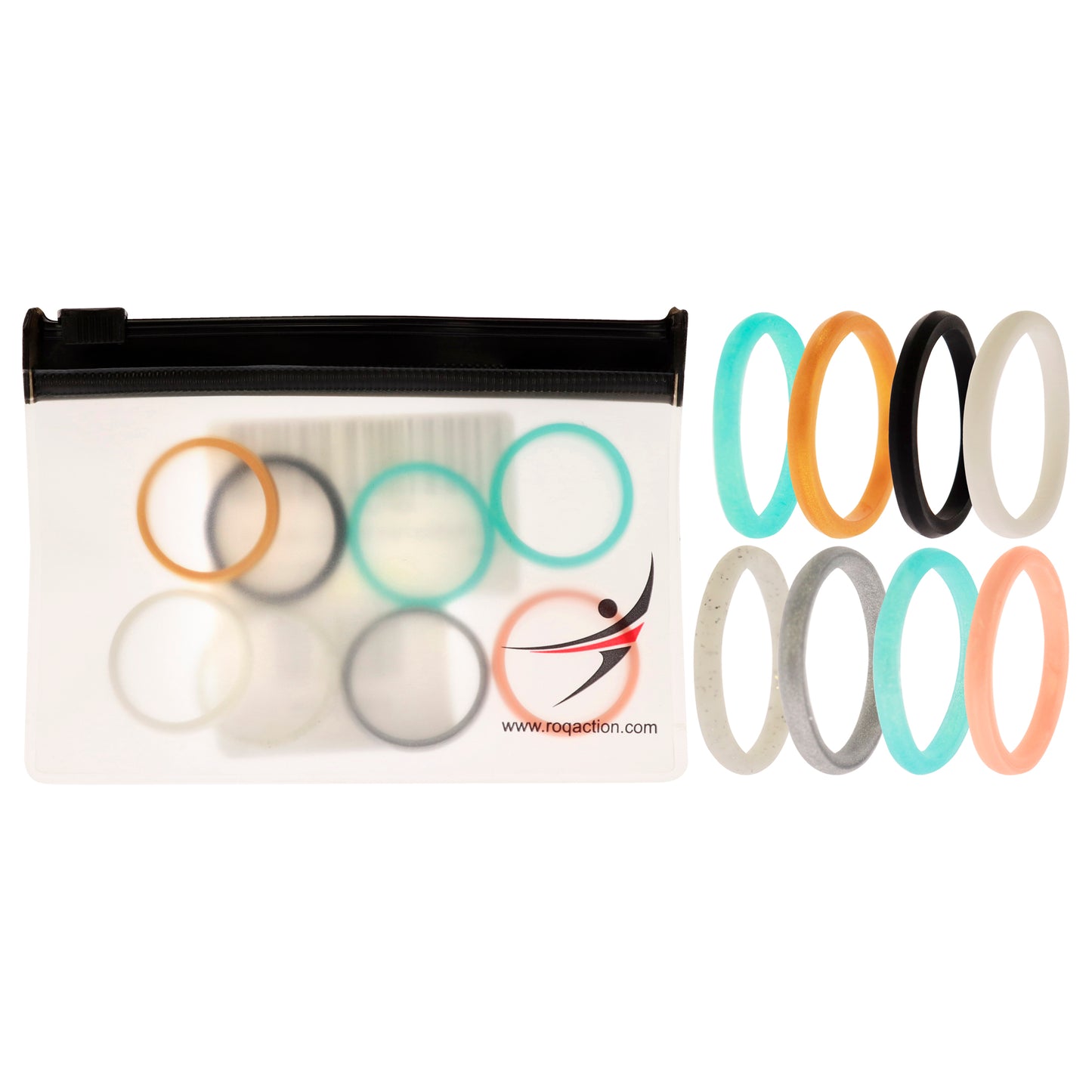 Silicone Wedding Stackble Point Ring Set - Turquoise-Black by ROQ for Women - 8 x 10 mm Ring