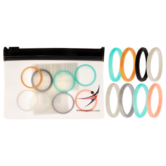 Silicone Wedding Stackble Point Ring Set - Turquoise-Black by ROQ for Women - 8 x 10 mm Ring