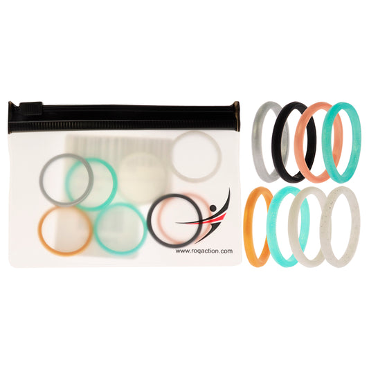 Silicone Wedding Stackble Point Ring Set - Turquoise-Black by ROQ for Women - 8 x 11 mm Ring