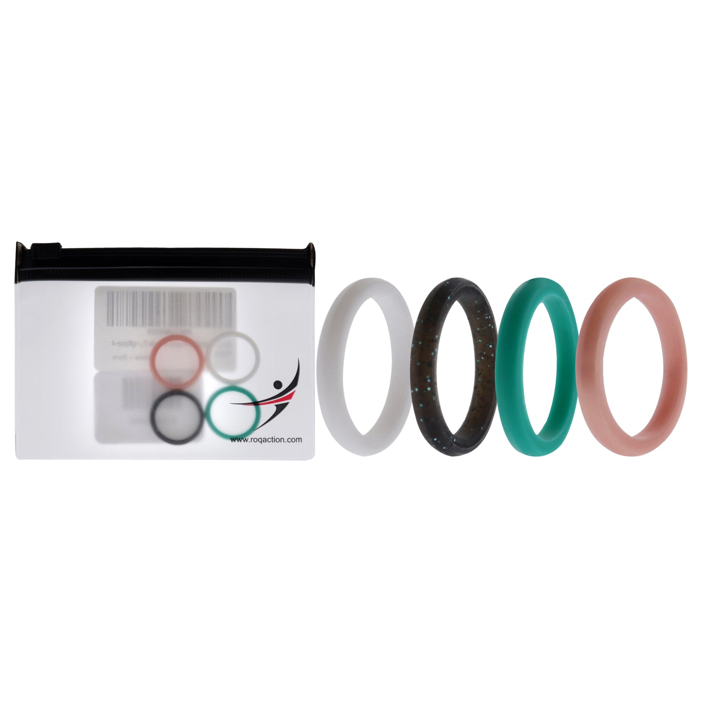 Silicone Wedding Stackble Point Ring Set - Turquoise-Black by ROQ for Women - 4 x 4 mm Ring