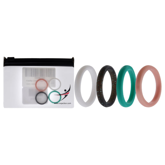 Silicone Wedding Stackble Point Ring Set - Turquoise-Black by ROQ for Women - 4 x 4 mm Ring