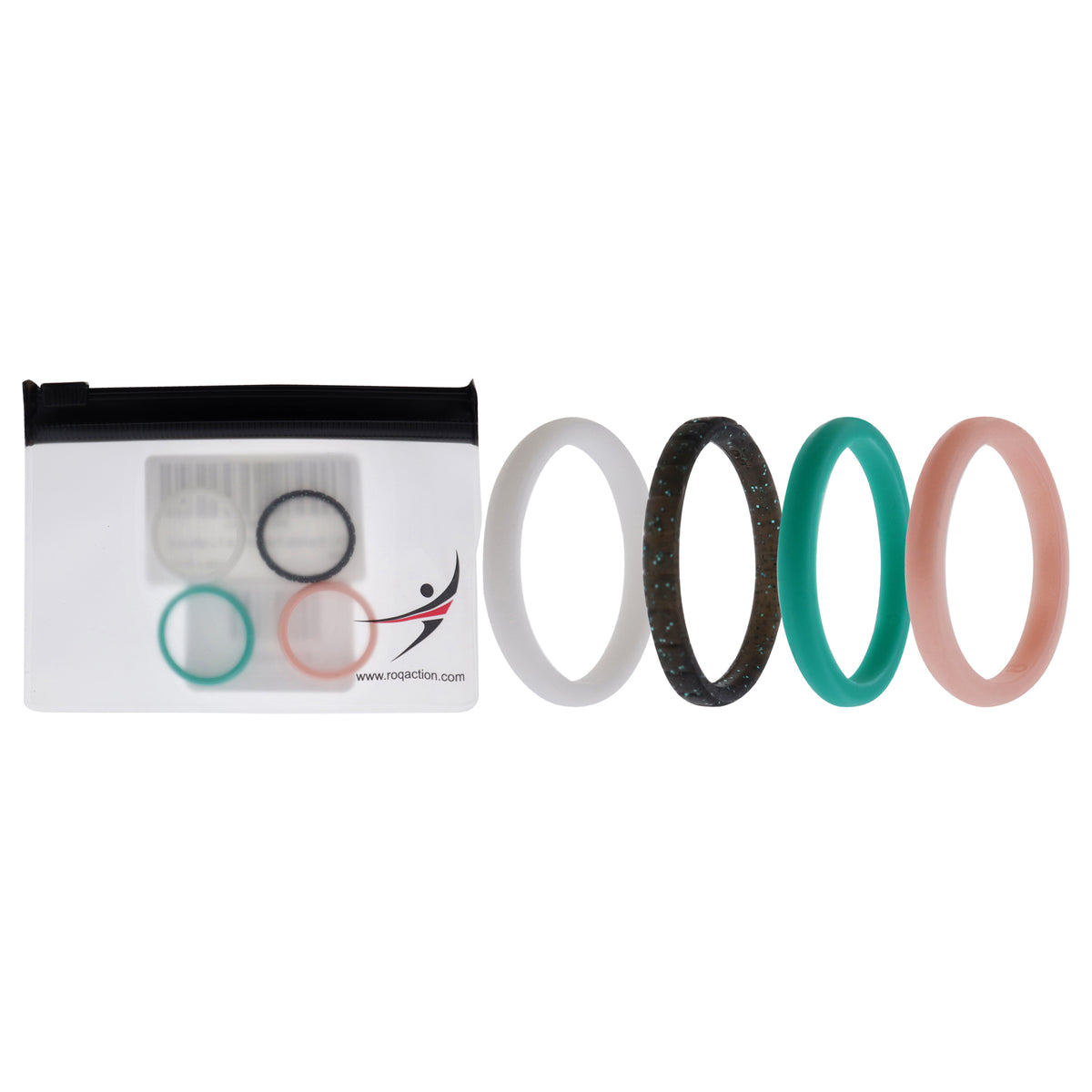 Silicone Wedding Stackble Point Ring Set - Turquoise-Black by ROQ for Women - 4 x 8 mm Ring