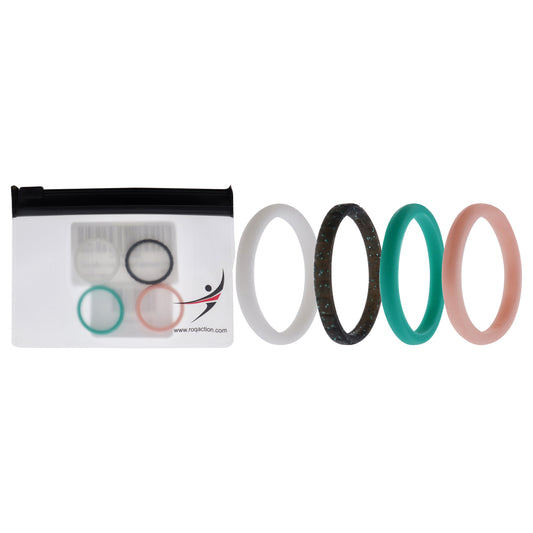Silicone Wedding Stackble Point Ring Set - Turquoise-Black by ROQ for Women - 4 x 8 mm Ring