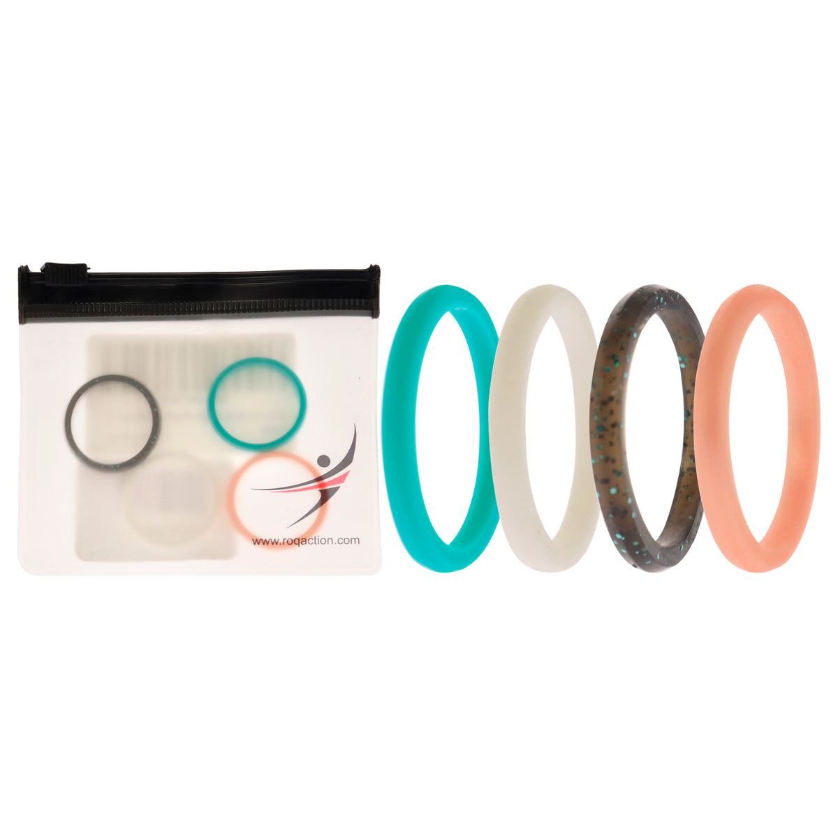Silicone Wedding Stackble Point Ring Set - Turquoise-Black by ROQ for Women - 4 x 10 mm Ring