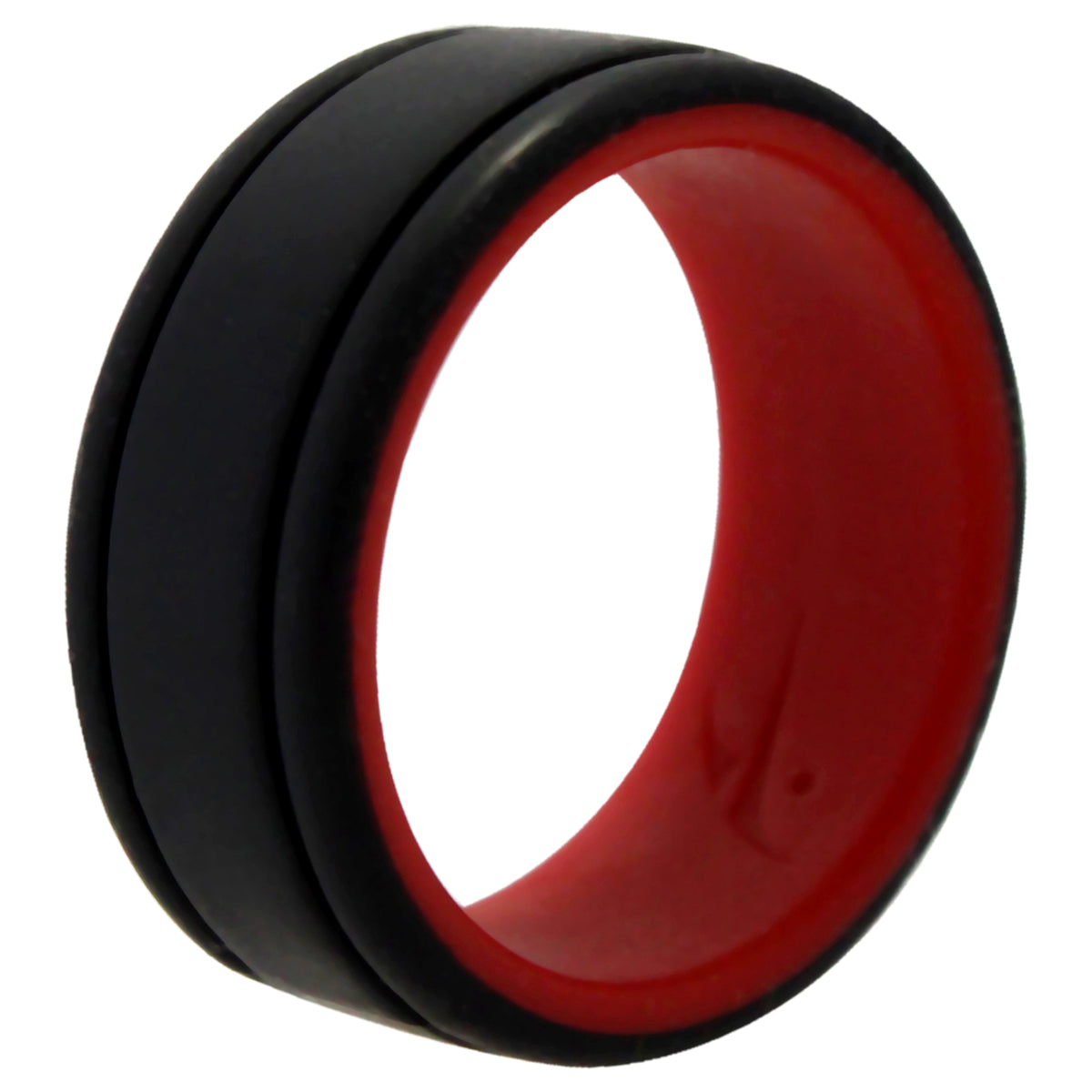 Silicone Wedding 2Layer Lines Ring - Red-Black by ROQ for Men - 7 mm Ring