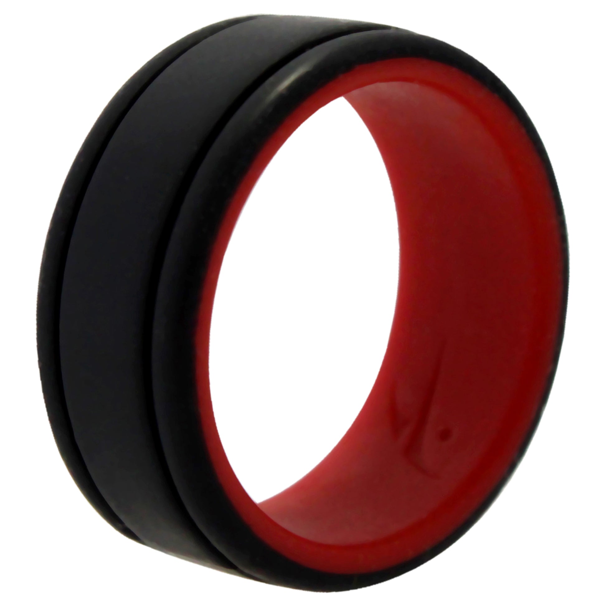 Silicone Wedding 2Layer Lines Ring - Red-Black by ROQ for Men - 7 mm Ring