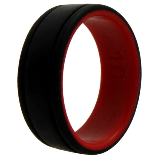 Silicone Wedding 2Layer Lines Ring - Red-Black by ROQ for Men - 10 mm Ring
