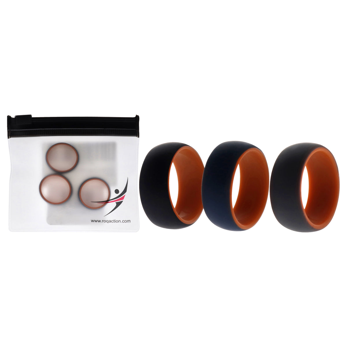 Silicone Wedding 2Layer Dome Ring Set - Orange by ROQ for Men - 3 x 7 mm Ring