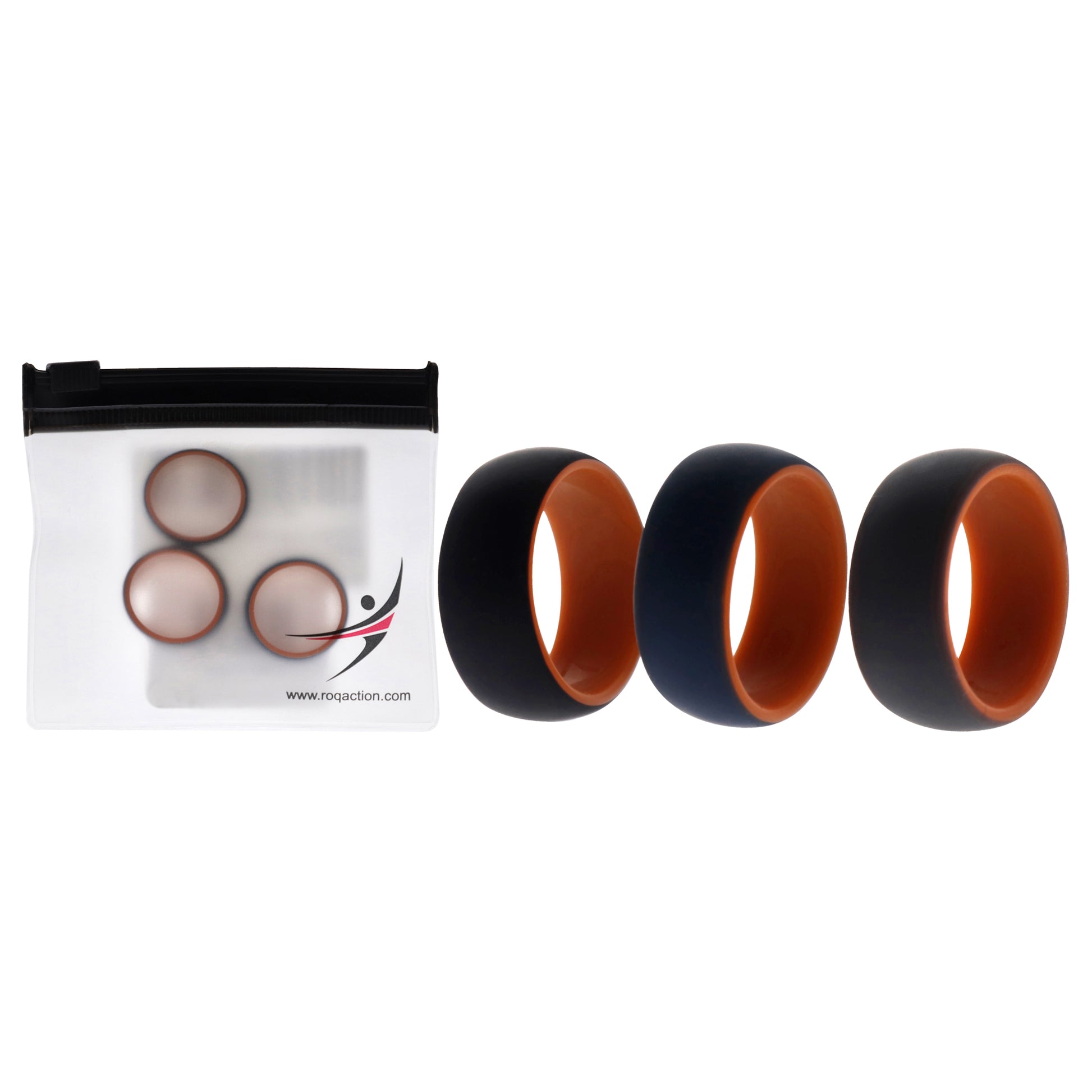 Silicone Wedding 2Layer Dome Ring Set - Orange by ROQ for Men - 3 x 7 mm Ring