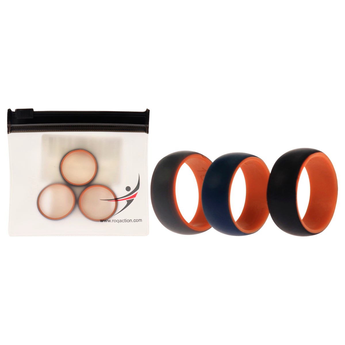 Silicone Wedding 2Layer Dome Ring Set - Orange by ROQ for Men - 3 x 10 mm Ring
