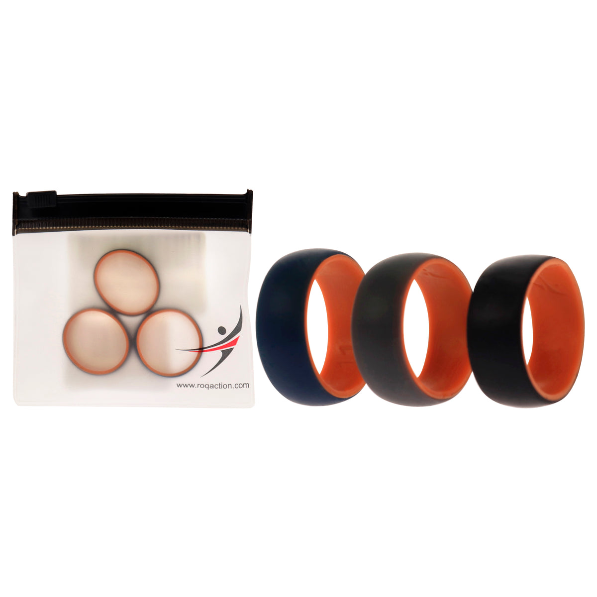 Silicone Wedding 2Layer Dome Ring Set - Orange by ROQ for Men - 3 x 11 mm Ring