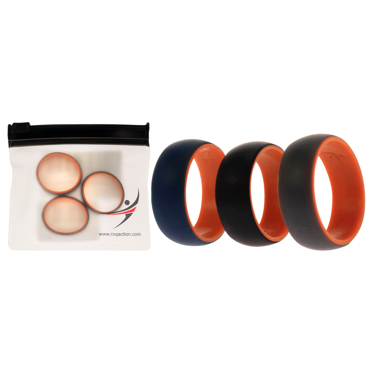Silicone Wedding 2Layer Dome Ring Set - Orange by ROQ for Men - 3 x 13 mm Ring