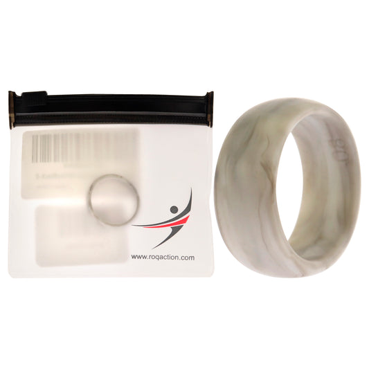 Silicone Wedding Ring - Marble White-Black by ROQ for Men - 8 mm Ring
