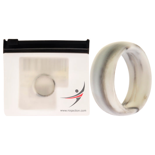 Silicone Wedding Ring - Marble White-Black by ROQ for Men - 9 mm Ring