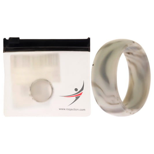 Silicone Wedding Ring - Marble White-Black by ROQ for Men - 10 mm Ring