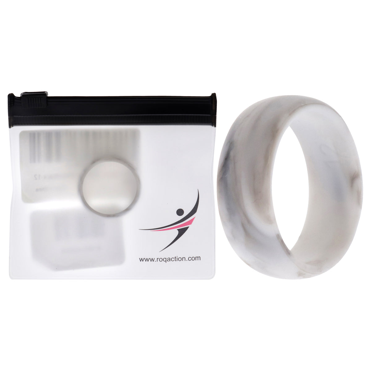 Silicone Wedding Ring - Marble White-Black by ROQ for Men - 12 mm Ring