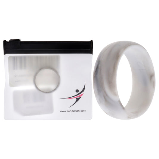 Silicone Wedding Ring - Marble White-Black by ROQ for Men - 12 mm Ring