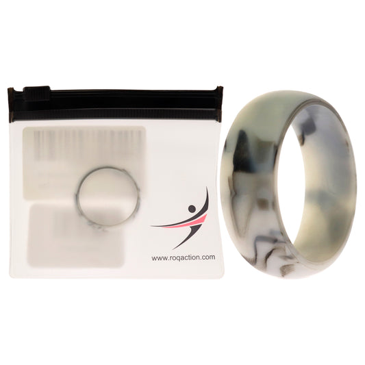 Silicone Wedding Ring - Marble White-Black by ROQ for Men - 13 mm Ring