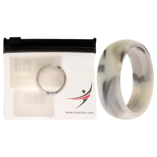 Silicone Wedding Ring - Marble White-Black by ROQ for Men - 14 mm Ring