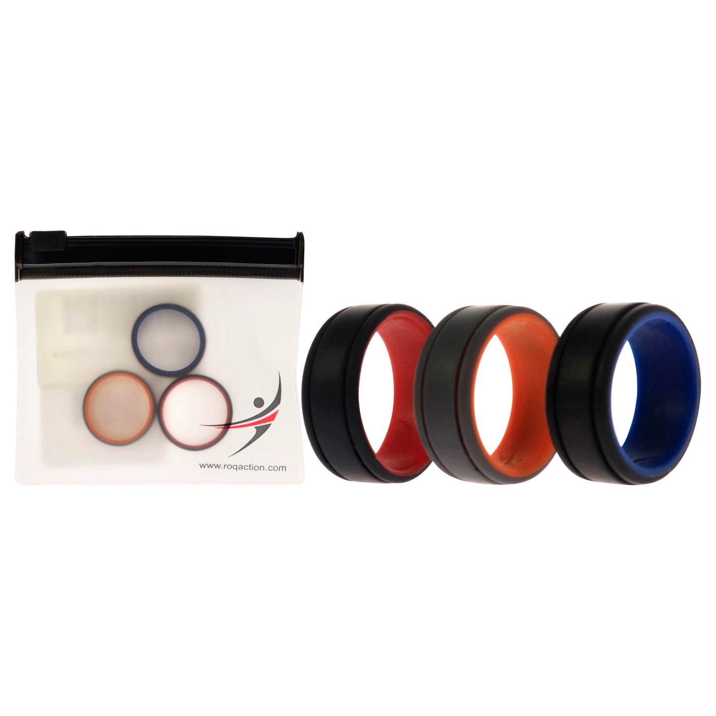 Silicone Wedding 2Layer Lines Ring Set - Grey-Black by ROQ for Men - 3 x 8 mm Ring