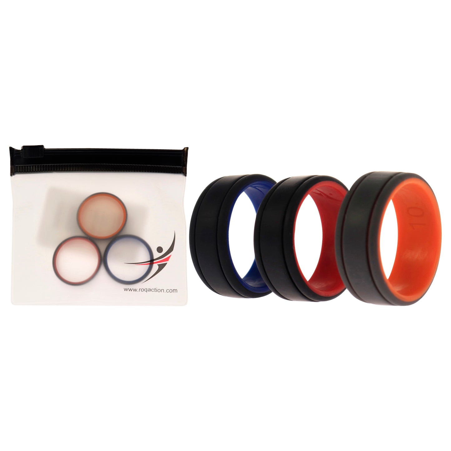 Silicone Wedding 2Layer Lines Ring Set - Grey-Black by ROQ for Men - 3 x 10 mm Ring