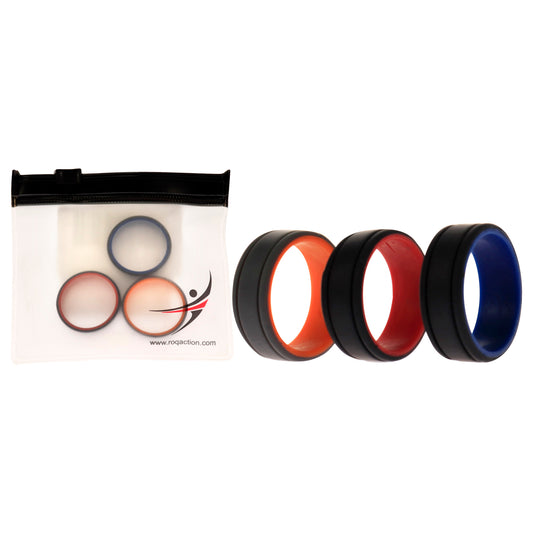 Silicone Wedding 2Layer Lines Ring Set - Grey-Black by ROQ for Men - 3 x 11 mm Ring