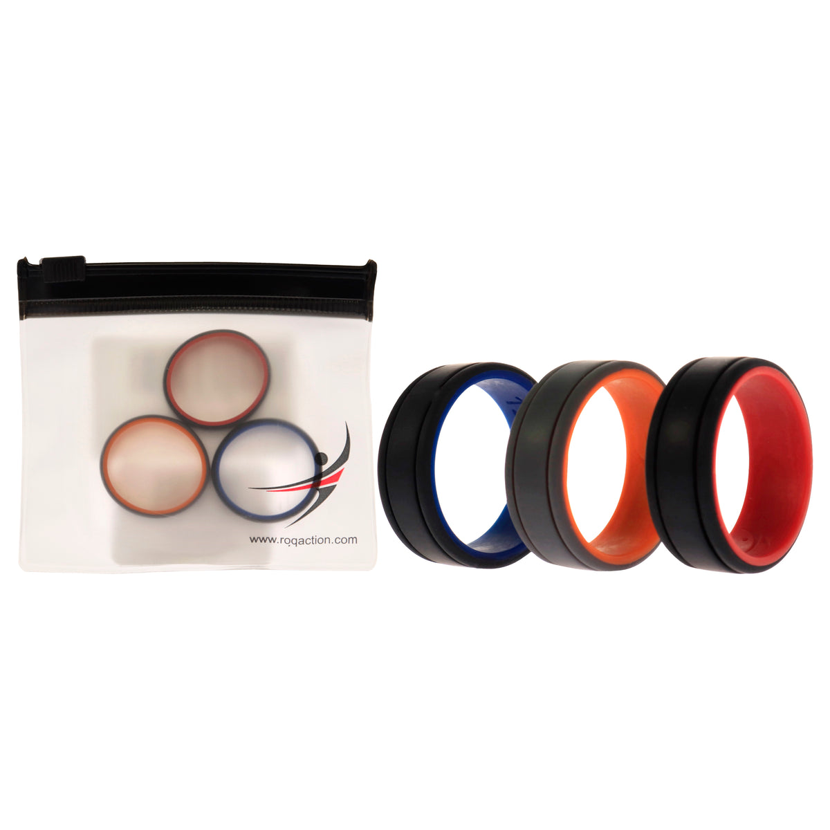 Silicone Wedding 2Layer Lines Ring Set - Grey-Black by ROQ for Men - 3 x 12 mm Ring