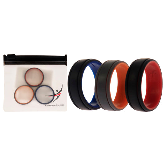 Silicone Wedding 2Layer Lines Ring Set - Grey-Black by ROQ for Men - 3 x 13 mm Ring