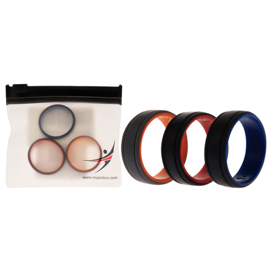 Silicone Wedding 2Layer Lines Ring Set - Grey-Black by ROQ for Men - 3 x 14 mm Ring