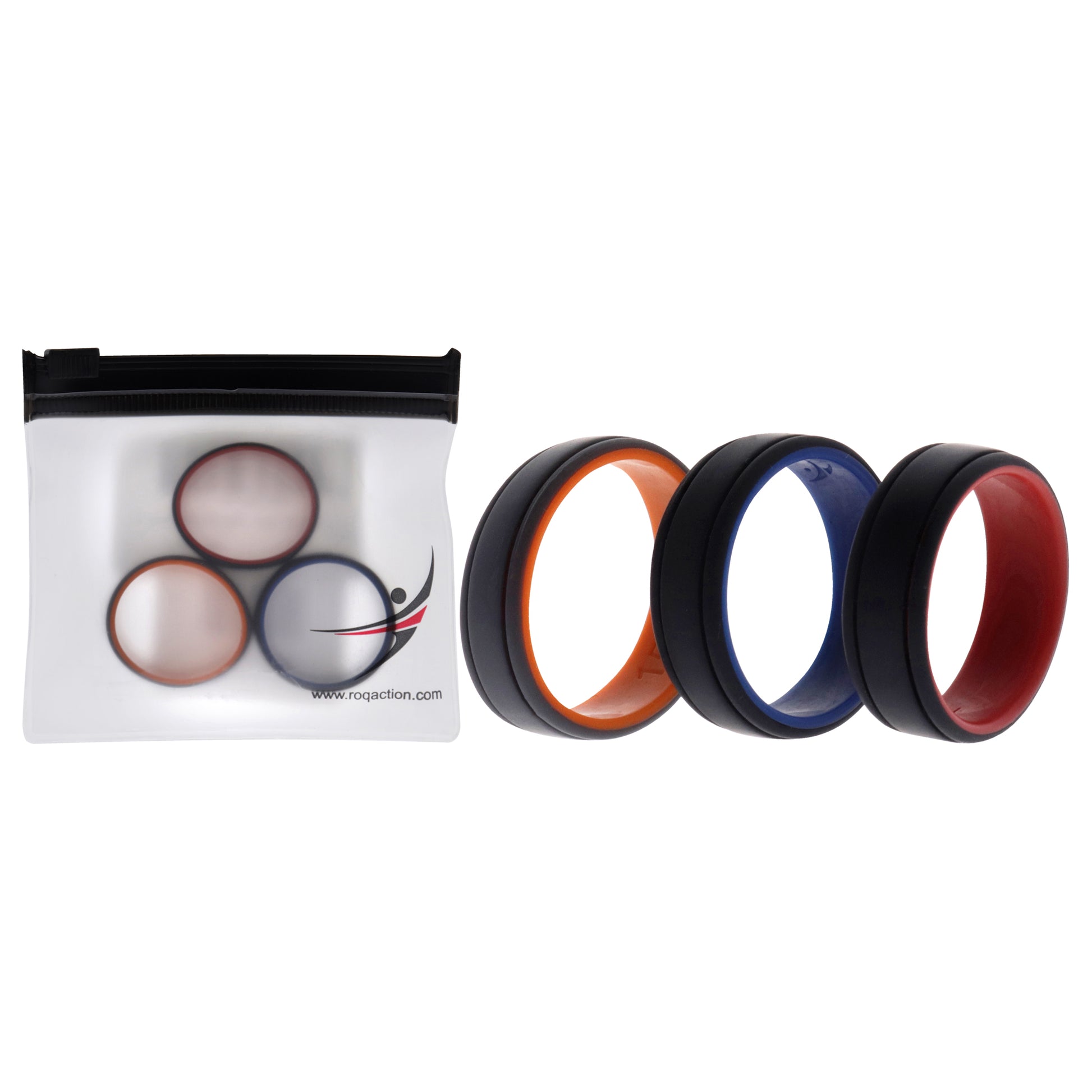 Silicone Wedding 2Layer Lines Ring Set - Grey-Black by ROQ for Men - 3 x 15 mm Ring