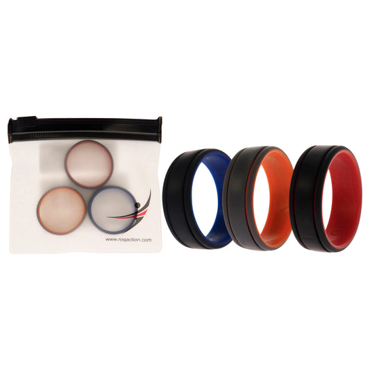 Silicone Wedding 2Layer Lines Ring Set - Grey-Black by ROQ for Men - 3 x 16 mm Ring
