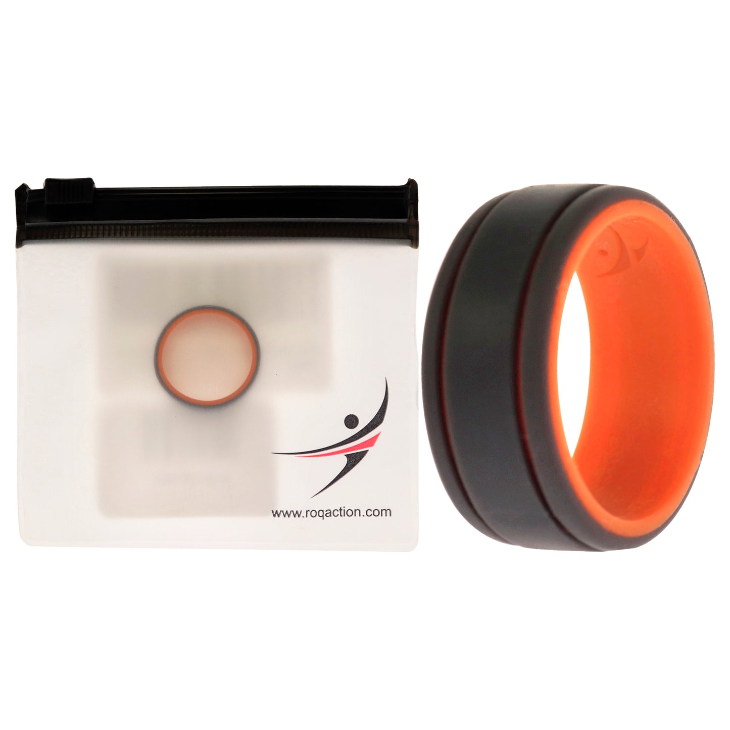 Silicone Wedding 2Layer Lines Ring - Orang-Grey by ROQ for Men - 8 mm Ring