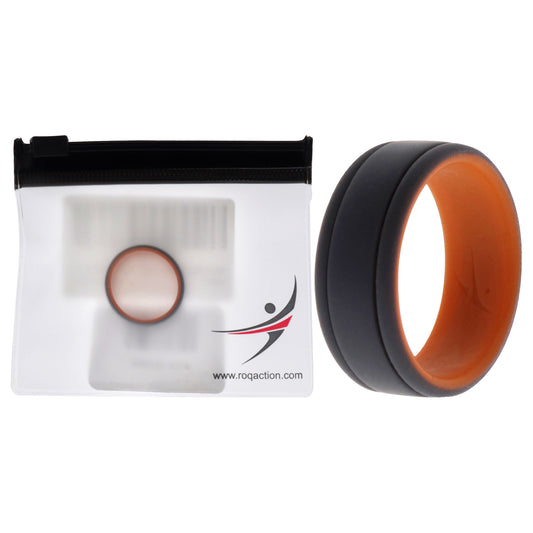 Silicone Wedding 2Layer Lines Ring - Orang-Grey by ROQ for Men - 9 mm Ring