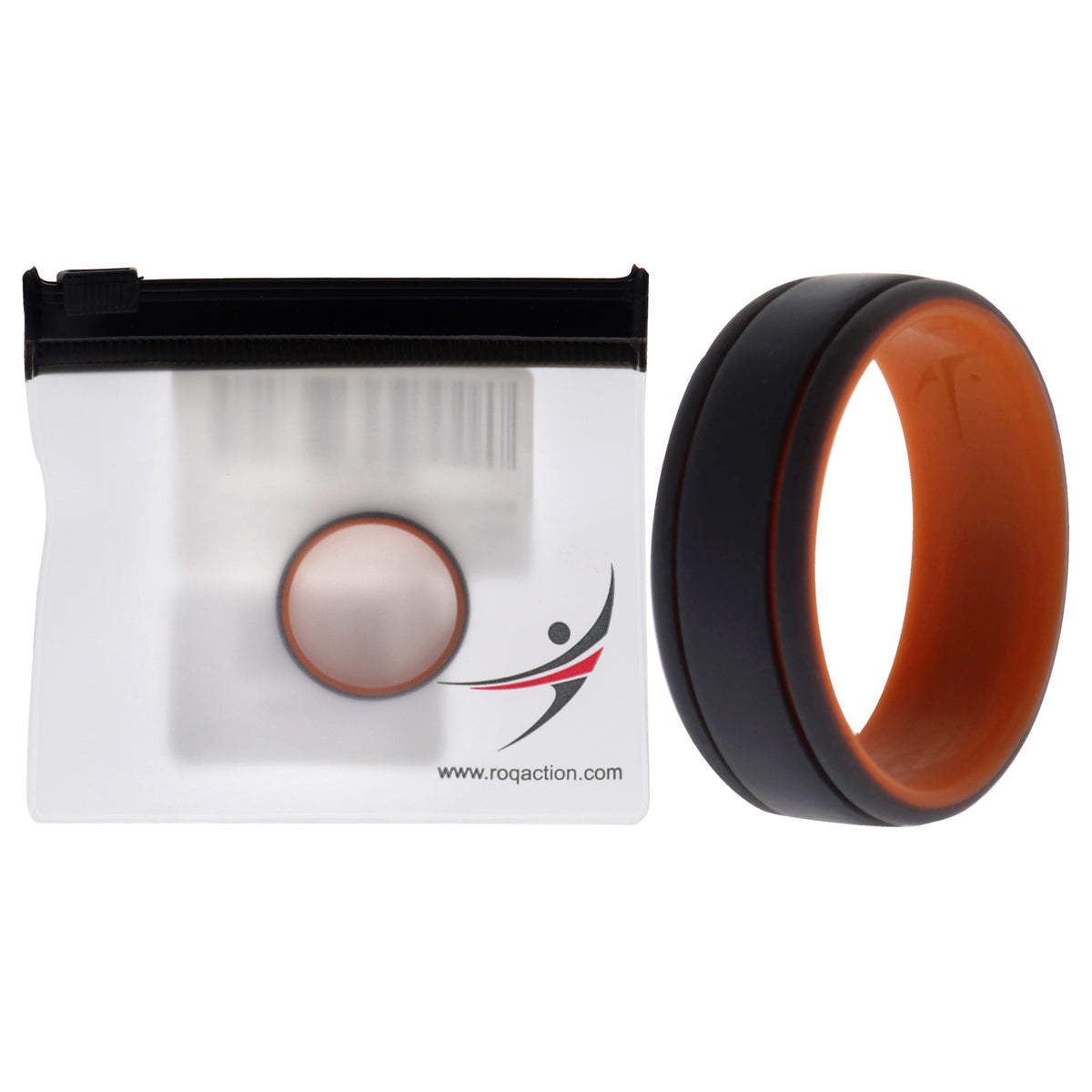 Silicone Wedding 2Layer Lines Ring - Orang-Grey by ROQ for Men - 14 mm Ring