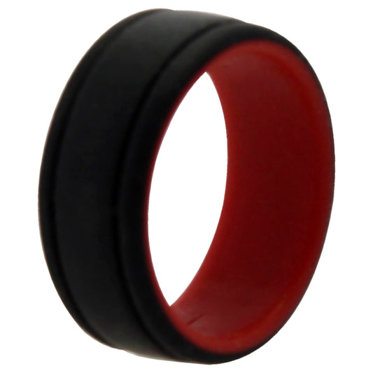 Silicone Wedding 2Layer Lines Ring - Red-Black by ROQ for Men - 9 mm Ring