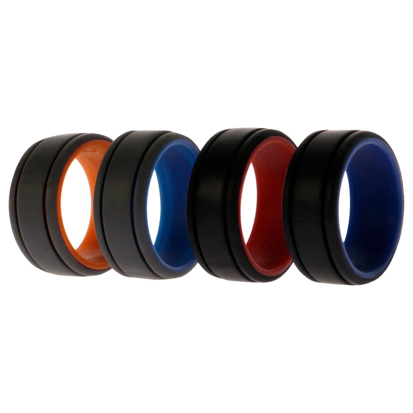 Silicone Wedding 2Layer Lines Ring Set - Grey-Black by ROQ for Men - 4 x 8 mm Ring