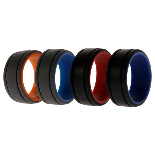 Silicone Wedding 2Layer Lines Ring Set - Grey-Black by ROQ for Men - 4 x 8 mm Ring