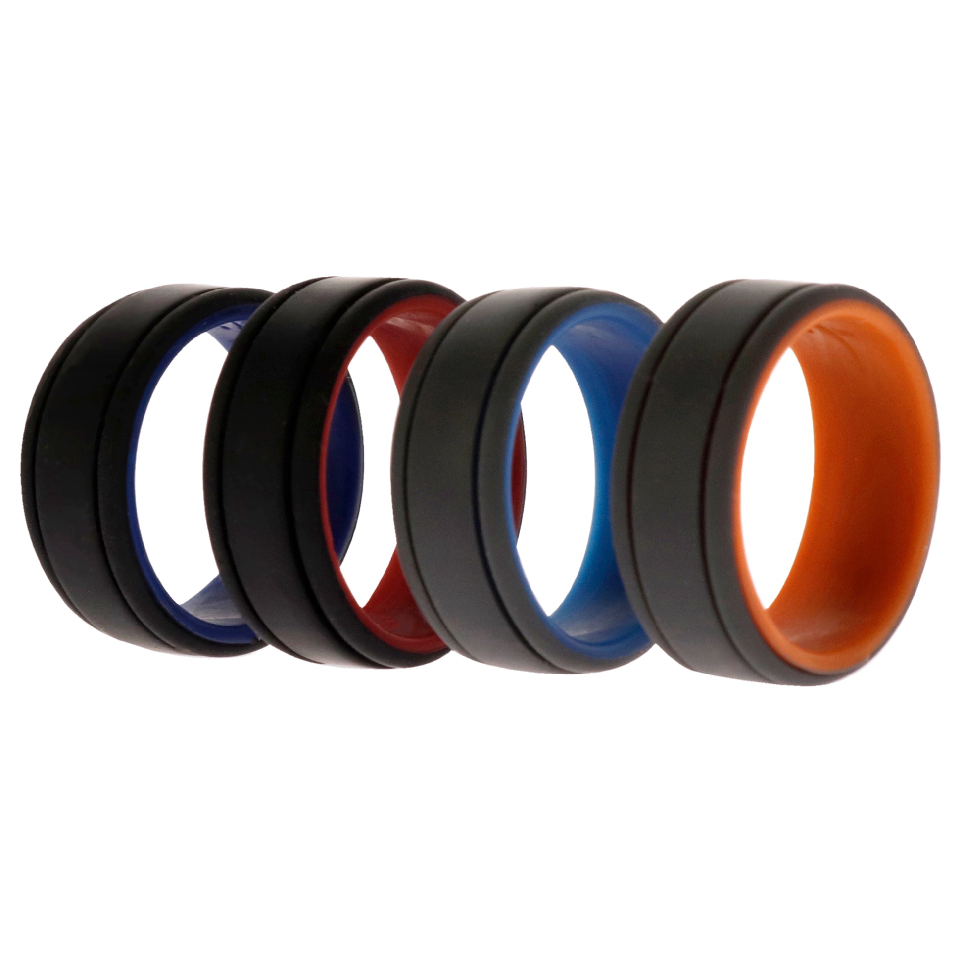 Silicone Wedding 2Layer Lines Ring Set - Grey-Black by ROQ for Men - 4 x 10 mm Ring