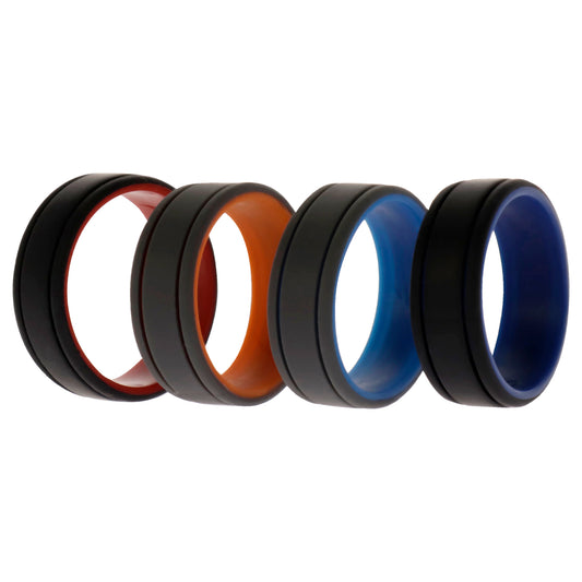 Silicone Wedding 2Layer Lines Ring Set - Grey-Black by ROQ for Men - 4 x 16 mm Ring