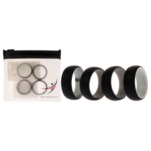 Silicone Wedding 2Layer Dome Ring Set - Black-Marble by ROQ for Men - 4 x 8 mm Ring