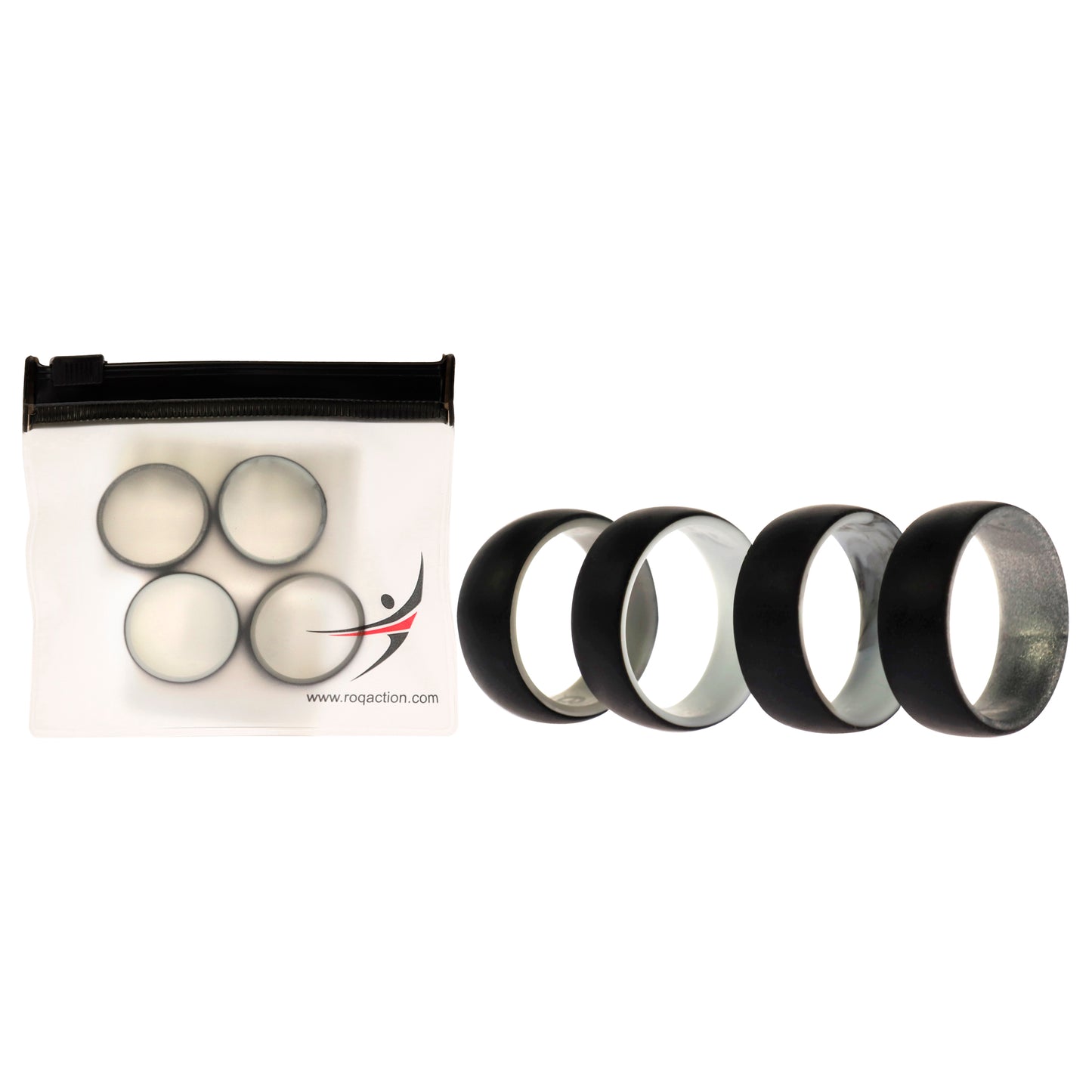 Silicone Wedding 2Layer Dome Ring Set - Black-Marble by ROQ for Men - 4 x 9 mm Ring